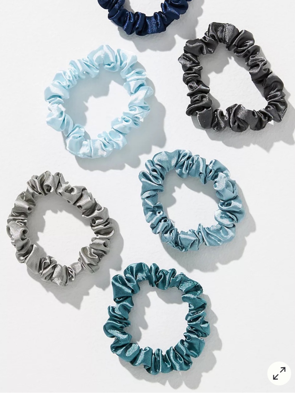 Anthropologie Set of 6 Blue And green Satin Hair scrunchies New with tags